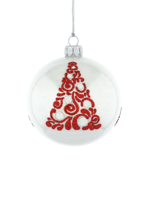  Set of 6 glass Christmas baubles with a Christmas tree motif
