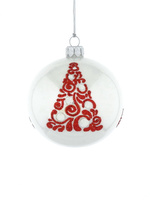  Set of 6 glass Christmas baubles with a Christmas tree motif