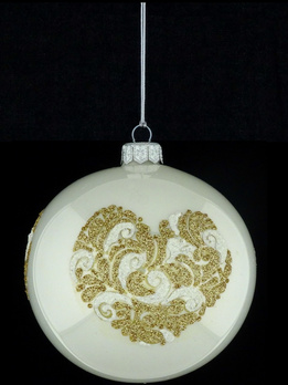 A set of 4 glass Christmas baubles with a heart motif.