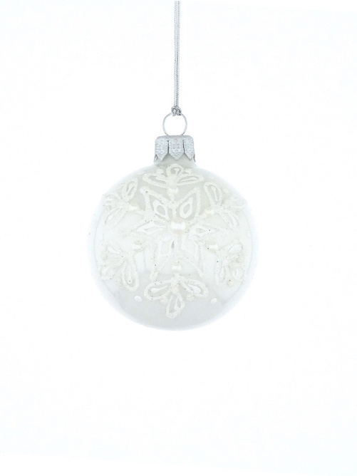Zestaw 6 szkla Set of 6 glass Christmas tree baubles in white with a snowflake motifnych 