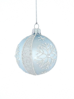 A set of 6 blue glass Christmas tree baubles with a snowflake motif