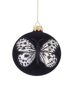 Set of 6 glass Christmas baubles with butterflies