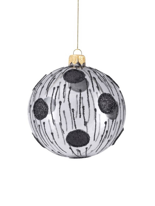 Set of 6 glass Christmas baubles with glitter