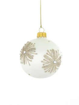 Set of 6 white glass Christmas baubles with champagne decoration