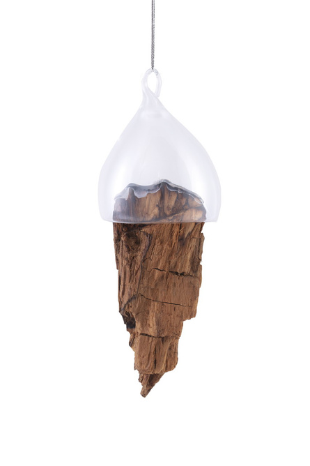 Glass Christmas bauble - irregular shape with natural wood