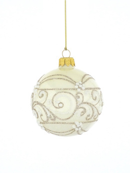 Set of 6 glass Christmas baubles in champagne color with ornamental decoration