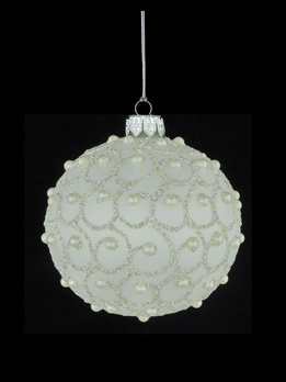 A set of 6 glass Christmas baubles with ornamental decoration..