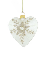Set of 6 heart-shaped glass Christmas baubles in white
