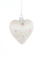 Set of 6 heart-shaped glass Christmas baubles with ornamental decoration