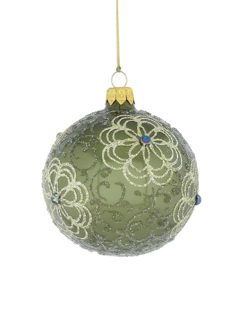  Set of 6 glass Christmas tree baubles with a flower motif