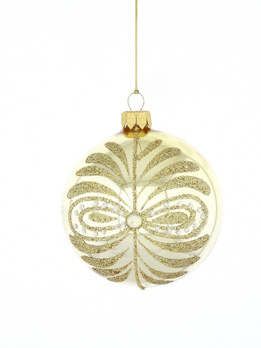 Set of 6 glass Christmas baubles in champagne color with gold decoration