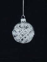 Set of 6 glass Christmas baubles on clear glass