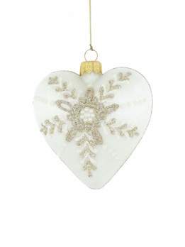 Set of 6 heart-shaped glass Christmas baubles in white