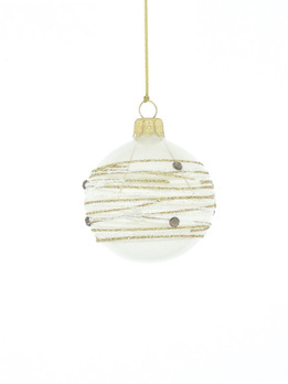 Set of 6 white glass Christmas baubles with champagne decoration