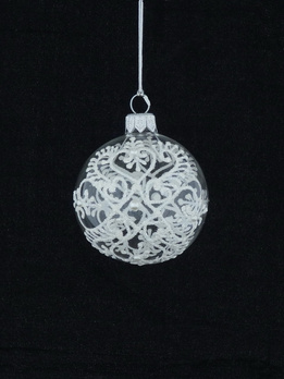 Set of 6 glass Christmas baubles on clear glass