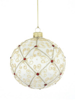 Set of 4 white glass Christmas baubles with ornamental decoration