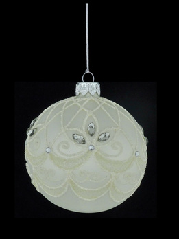 A set of 6 glass Christmas baubles with ornamental decoration.