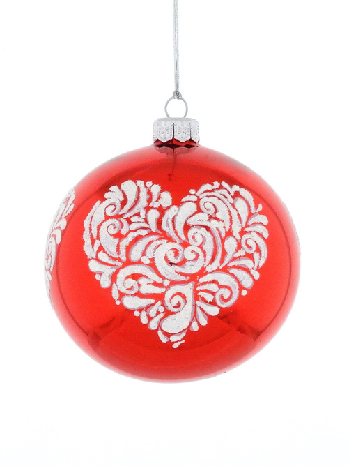  Set of 4 glass Christmas baubles with a heart motif