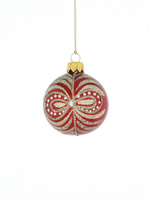 Set of 6 glass Christmas tree baubles with an ornamental motif
