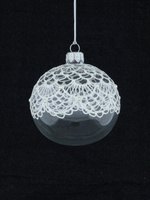  Set of 6 glass Christmas tree baubles on clear glass with an ornament motif