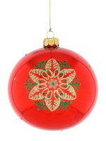 Set of 4 red glass Christmas tree baubles with a snowflake motif