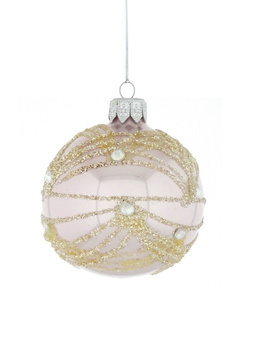 A set of 6 glass Christmas baubles with ornamental decoration.