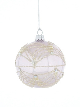 Set of 6 glass Christmas baubles in lavender color with ornamental decoration