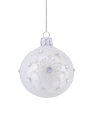 Set of 6 glass Christmas tree baubles in white with a snowflake motif