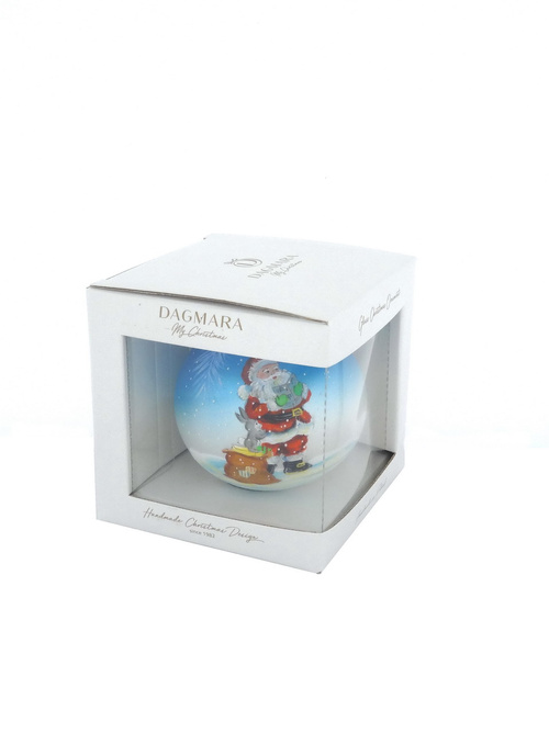  Glass Christmas bauble with a painted winter landscape on a white background