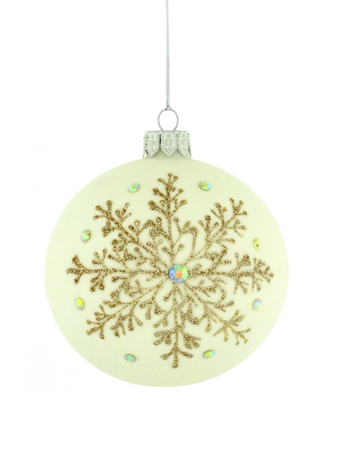 A set of 6 glass Christmas baubles with snowflakes.