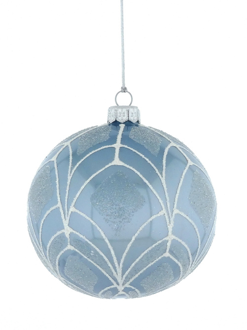 Set of 4 blue glass Christmas baubles with white decoration
