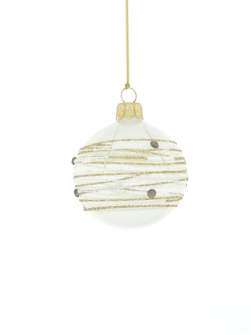 Set of 6 white glass Christmas baubles with champagne decoration