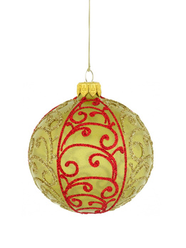 A set of 6 glass Christmas baubles with a  ornamental decoration.