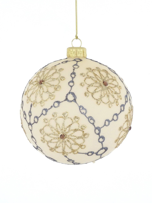 Set of 4 glass Christmas baubles with a lace motif