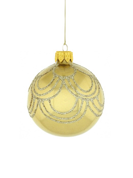 A set of 6 glass Christmas baubles in  gold color with an ornamental decoration