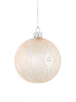 Zestaw 6 szklanych bombek choinkowych w pastelowo różowym kolorze z dekoracją ornamentową