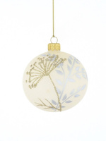 A set of 6 cream-colored glass Christmas tree baubles with a dill motif