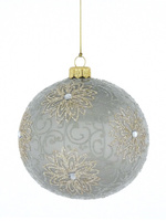 Set of 4 glass Christmas tree baubles with a flower motif in champagne color