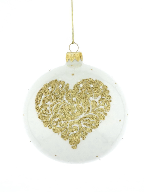 Set of 4 glass Christmas tree baubles with a gold heart