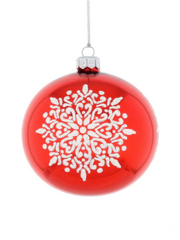 Set of 4 glass Christmas tree baubles with a white snowflake