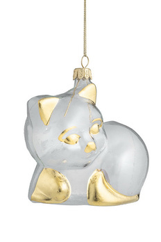 Szklana bombka choinkowa - kot ze złotą dekoracją