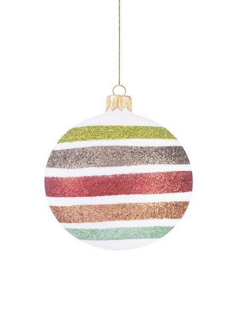  Set of 6 glass Christmas baubles with a glitter striped pattern