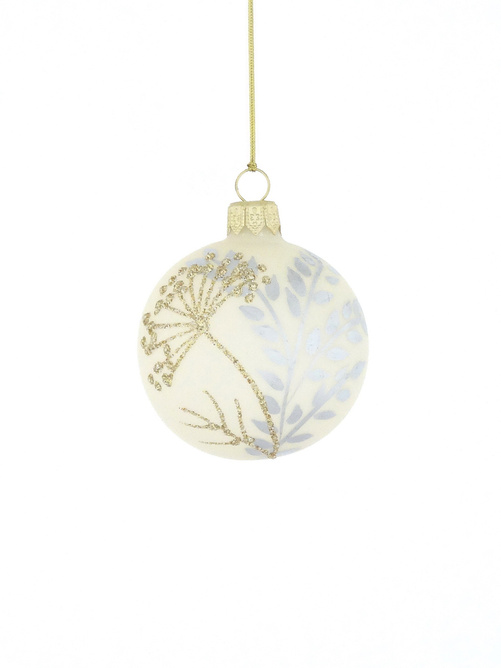 A set of 6 cream-colored glass Christmas tree baubles with a dill motif