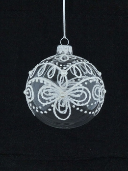 Set of 6 glass Christmas baubles with white decoration