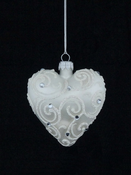 Set of 6 heart-shaped glass Christmas baubles in white