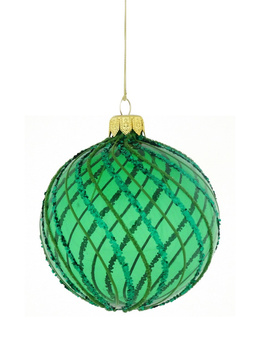 A set of 6 glass Christmas baubles with a stripe motif.