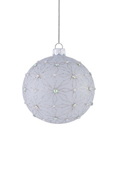 Set of 4 glass Christmas baubles with a glitter pattern and iridescent stones