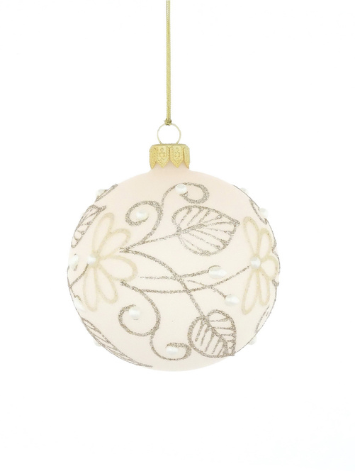 A set of 6 glass Christmas tree baubles in light beige color with a twig motif