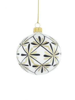 Set of 6 glass Christmas baubles with gold and black decoration