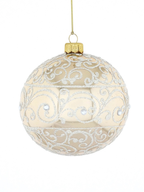 Set of 4 light beige glass Christmas tree baubles with ornamental decoration